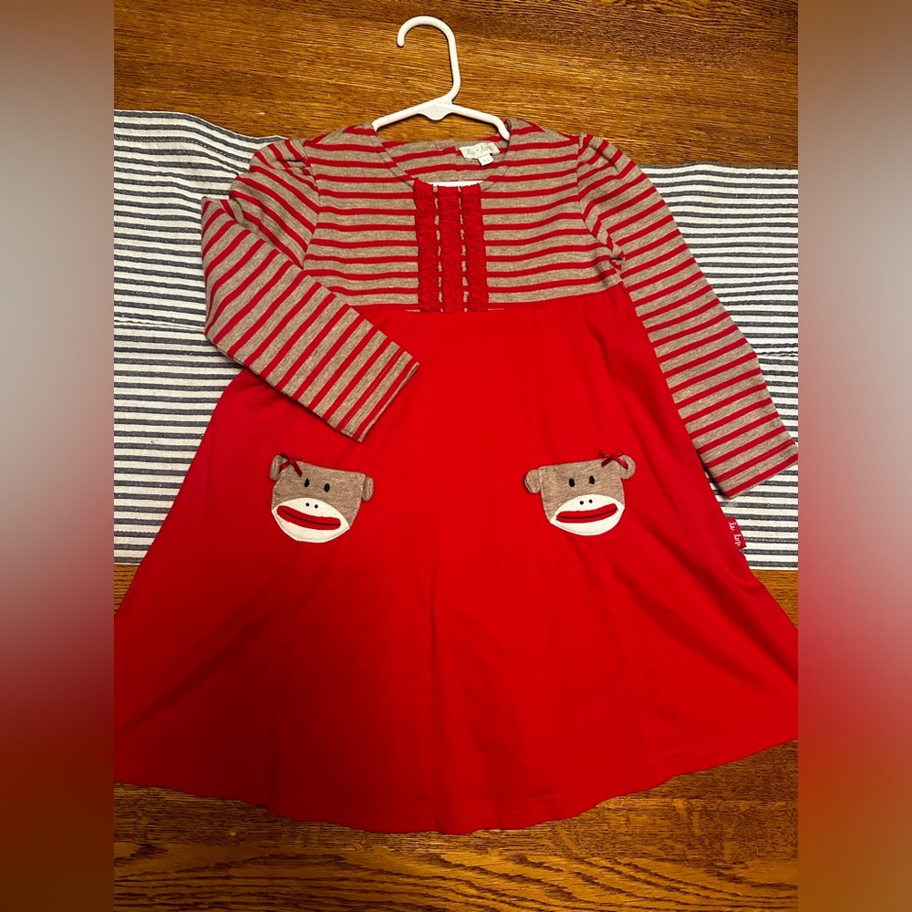 Le Top Red Sock Monkey Striped Sweater Dress